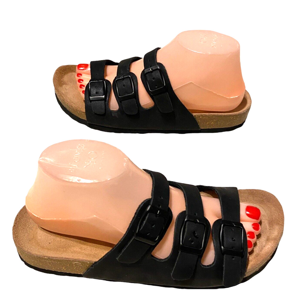 Cushionaire Leather Comfort Fit Sandal Navy Buckled Straps Size 8.5 M Adjustable - Picture 3 of 9